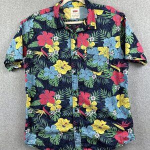 Levis Hawaiian Shirt Men Large Hibiscus Floral Aloha Casual Button Surfer Camp